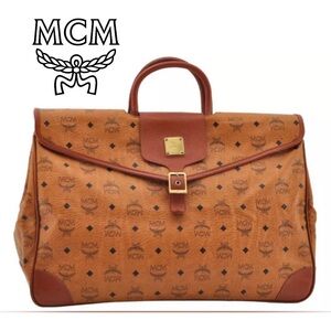 MCM Vintage Visetos Leather Travel Boston Bag Brown 9462I